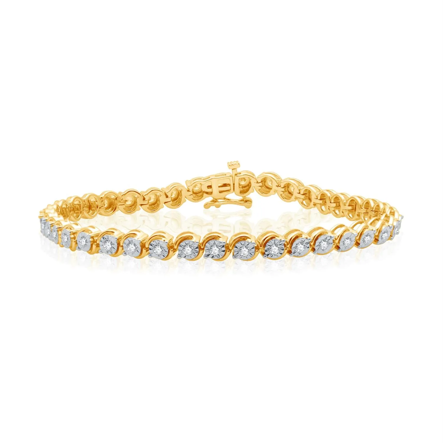 1 CTW Diamond 7.5-inch Illusion Set Tennis Bracelet in Yellow Gold Plated Sterling Silver