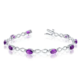 10K White Gold Oval Amethyst Stones And Diamonds Infinity Tennis Bracelet, 7"