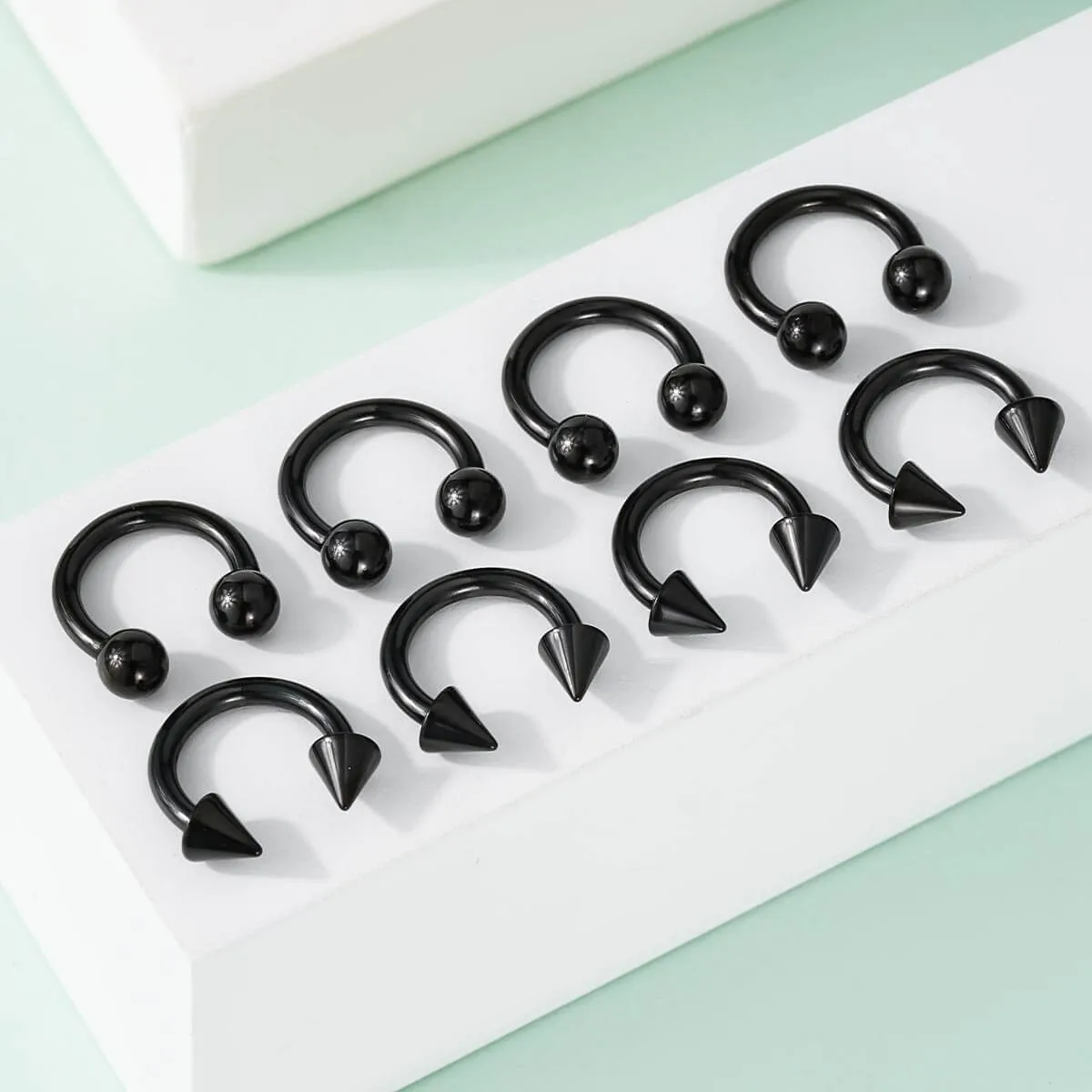 14G/16G 8PCS Basic Ball/Spike Horseshoe Circular Barbell Set