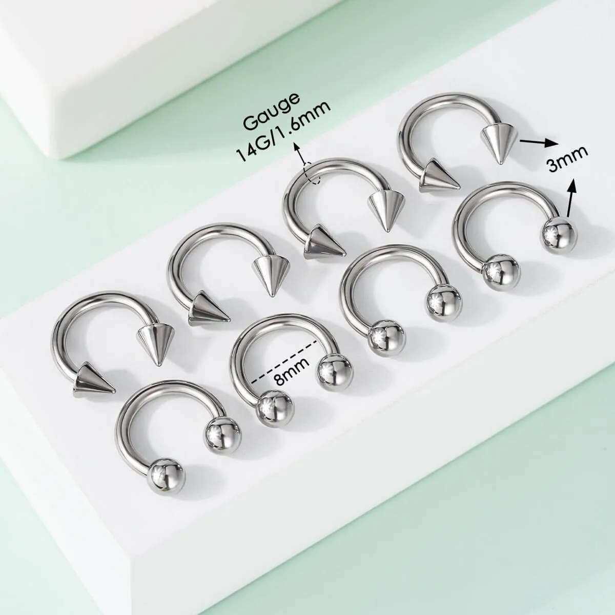 14G/16G 8PCS Basic Ball/Spike Horseshoe Circular Barbell Set