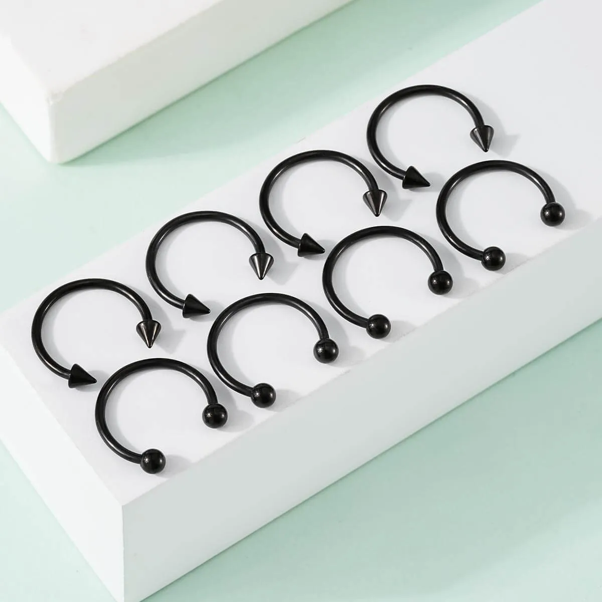 14G/16G 8PCS Basic Ball/Spike Horseshoe Circular Barbell Set