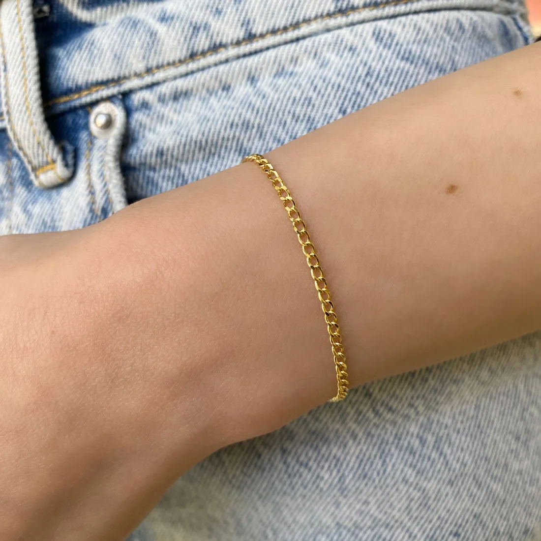 14K Dainty Cuban Link Chain Bracelet