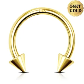 14k Gold 16G Spike Horseshoe Circular Barbell