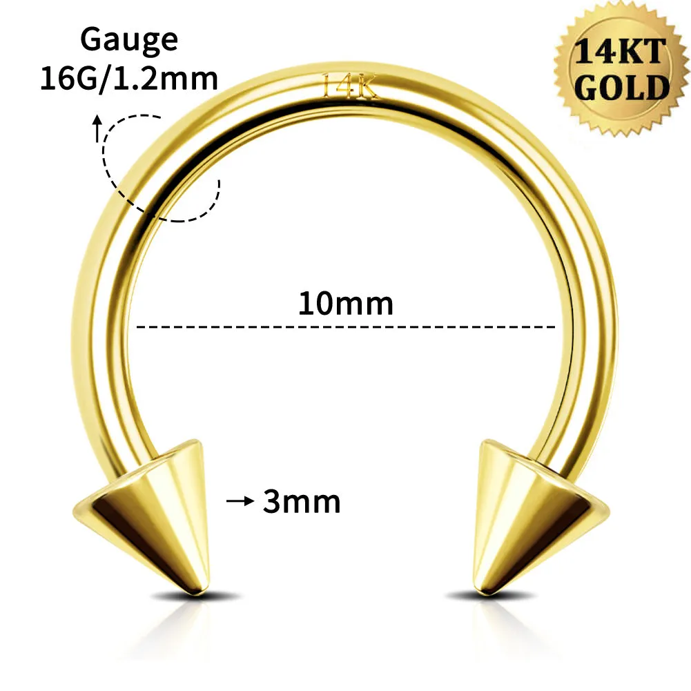 14k Gold 16G Spike Horseshoe Circular Barbell