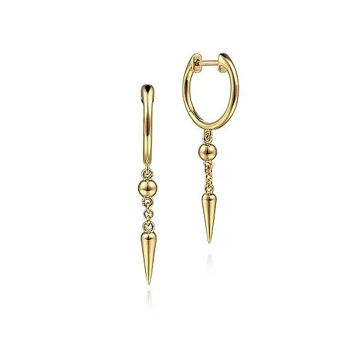 14K Yellow Gold Bujukan Huggie Drop Spike Earrings