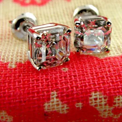 1.5 TCW Asscher Screw Back Cubic Zirconia CZ Earrings