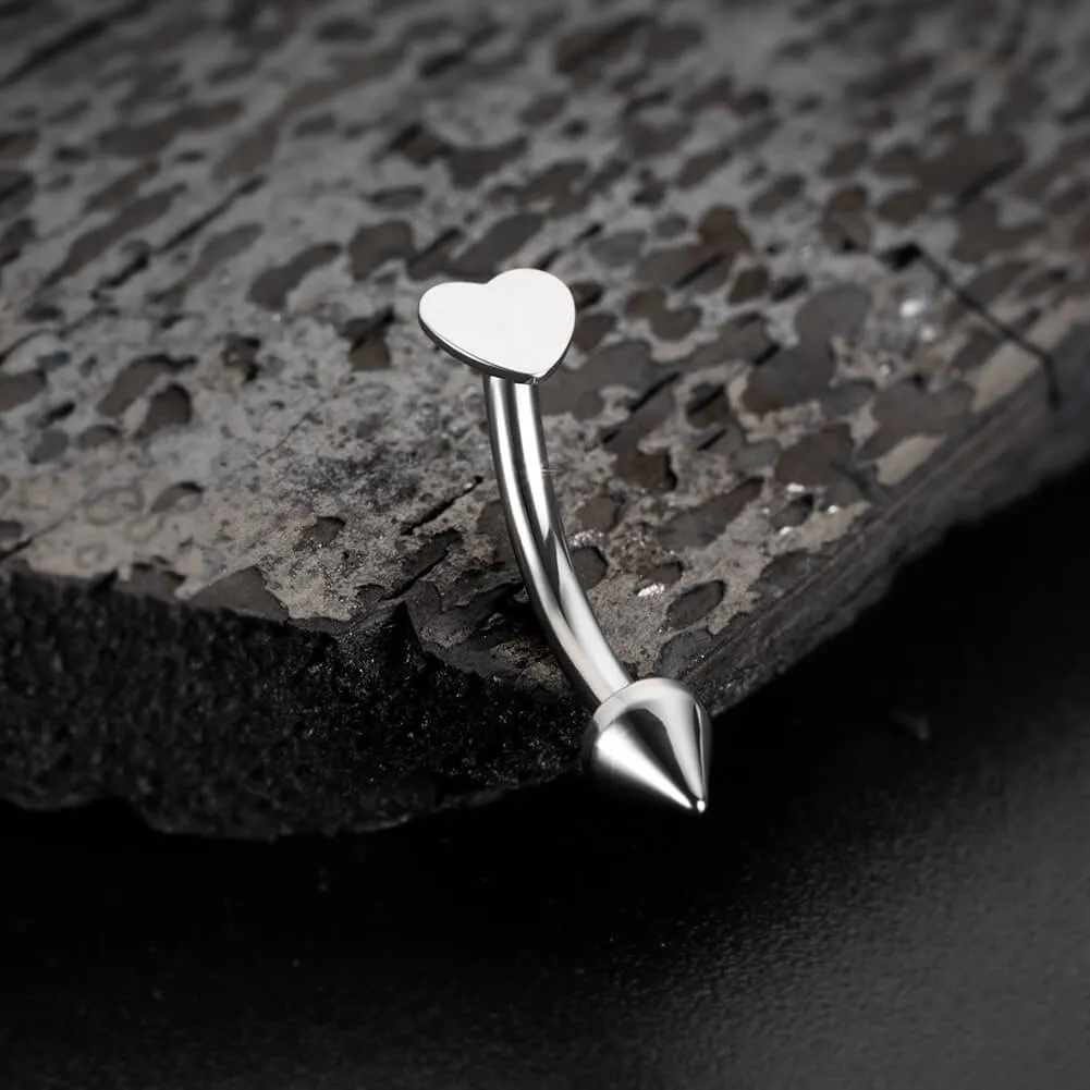 16G Titanium Flat Heart & Spike Eyebrow Rook Ring