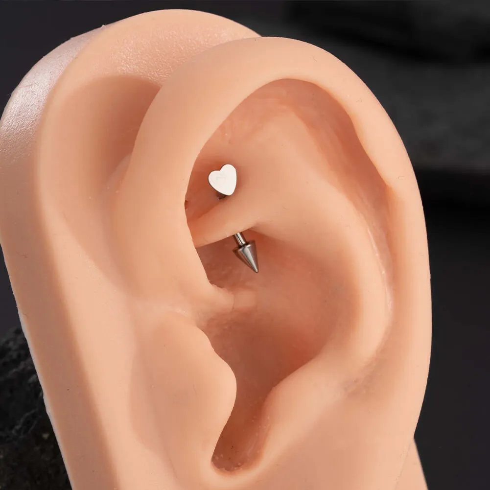 16G Titanium Flat Heart & Spike Eyebrow Rook Ring