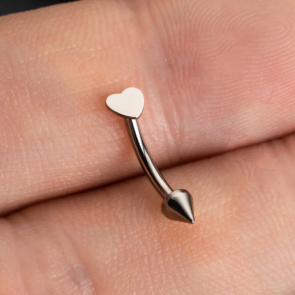 16G Titanium Flat Heart & Spike Eyebrow Rook Ring