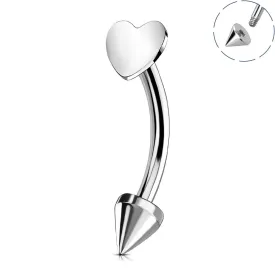 16G Titanium Flat Heart & Spike Eyebrow Rook Ring