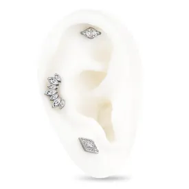 16G Titanium Internally Threaded Crystal CZ Spike Cartilage Stud Set