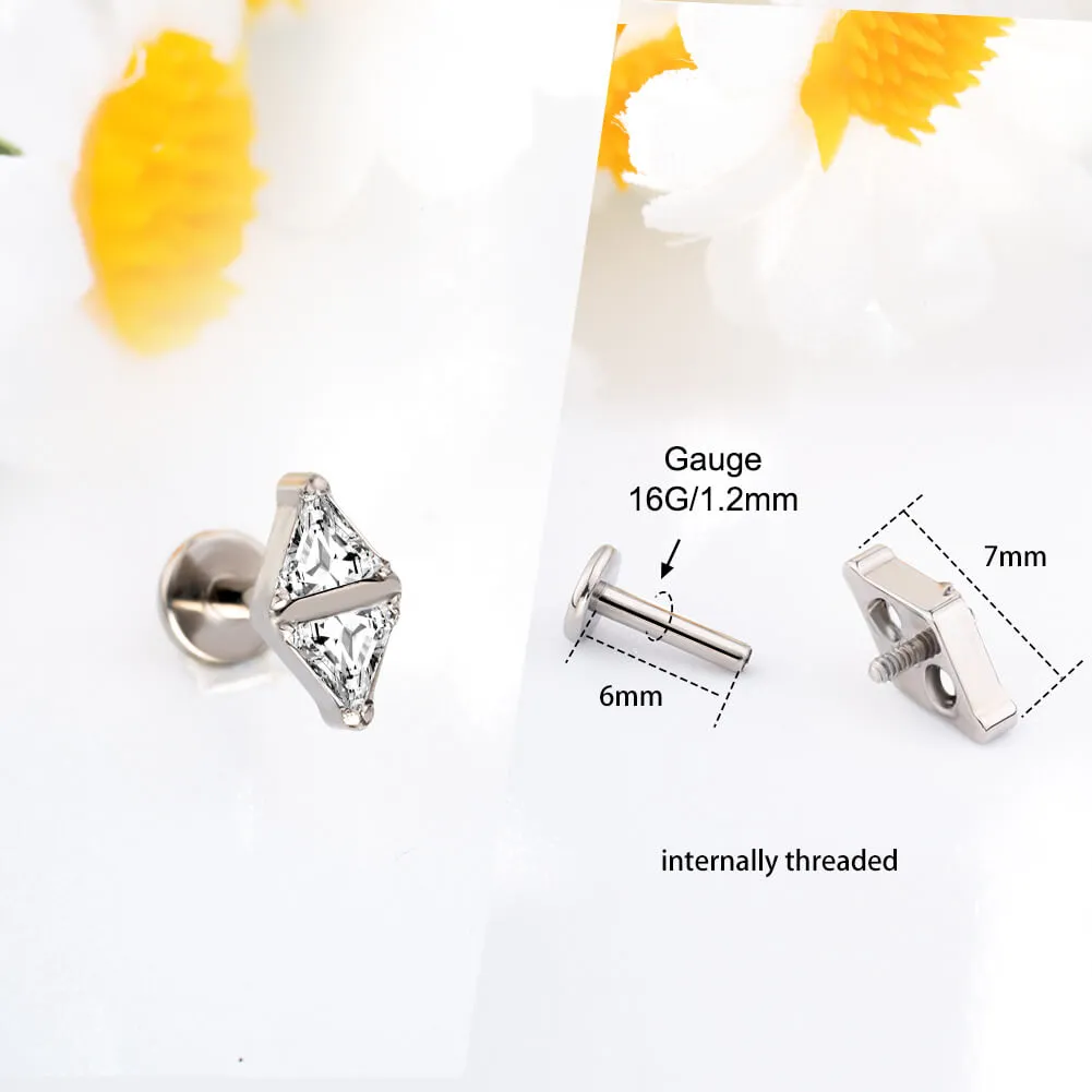 16G Titanium Internally Threaded Crystal CZ Spike Cartilage Stud Set