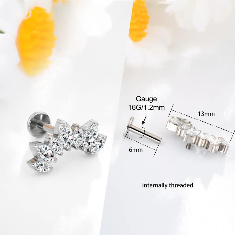 16G Titanium Internally Threaded Crystal CZ Spike Cartilage Stud Set