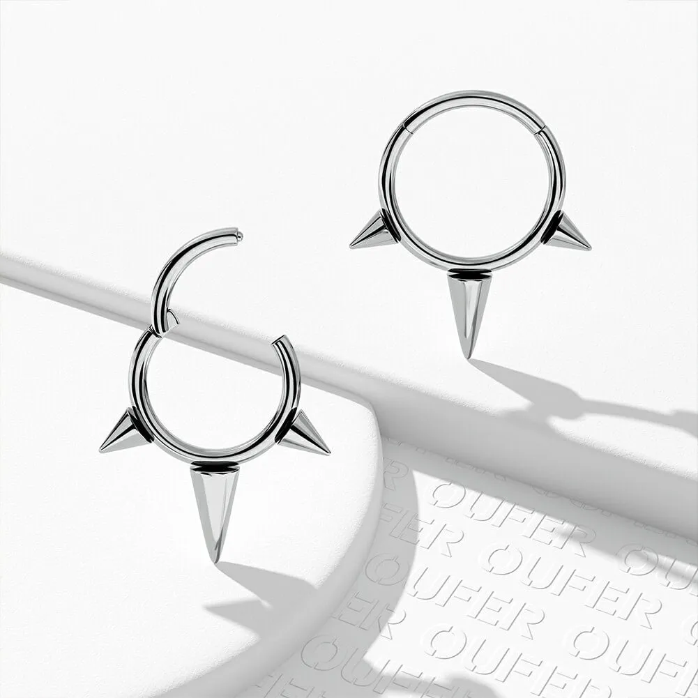 16G Titanium Punk Triple Spikes Septum Clicker Ring