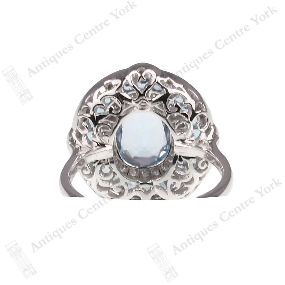 18ct White Gold Aquamarine & Diamond Oval Cluster Ring