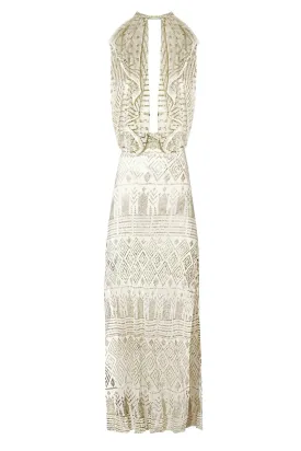 1920's Egyptian White Halter Ruffle Gown