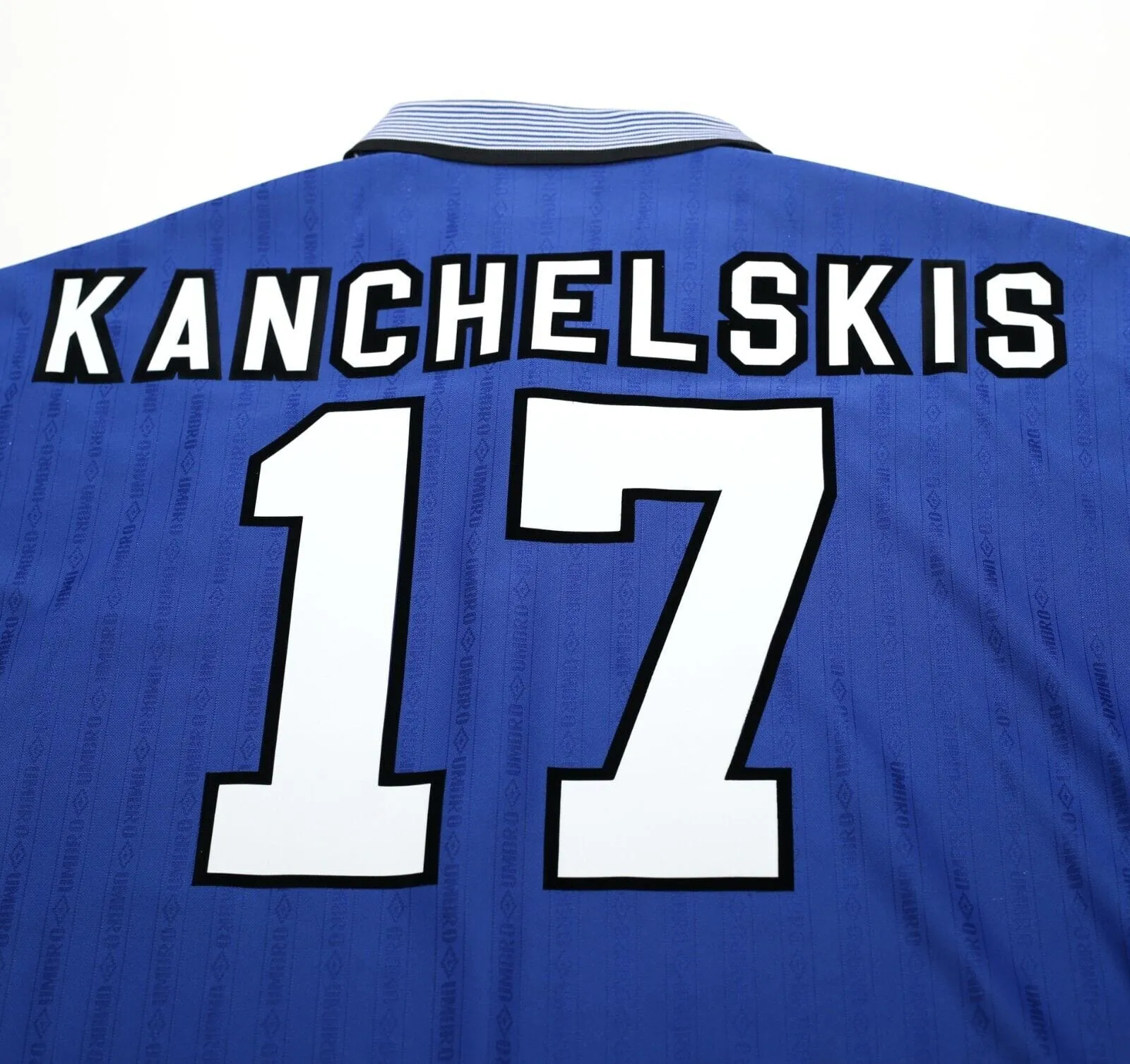 1995/97 KANCHELSKIS #17 Everton Vintage Umbro Home Football Shirt (XL)