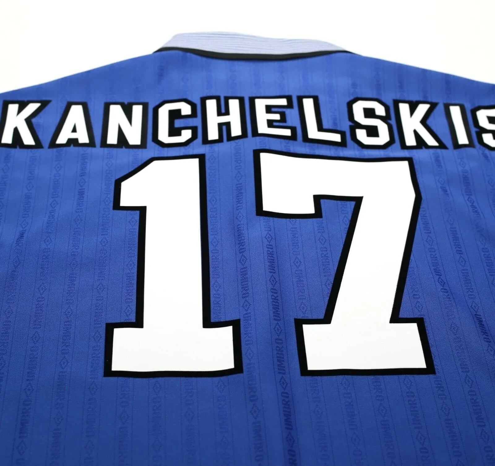 1995/97 KANCHELSKIS #17 Everton Vintage Umbro Home Football Shirt (XL)