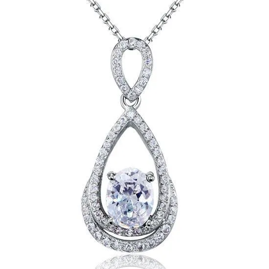 2 Carat Oval Cut Created Zirconia Sterling 925 Silver Pendant Necklace MXFN8017