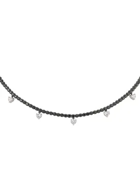 2.35ct Diamond & Black Diamond 18K Gold Heart Stationed Necklace