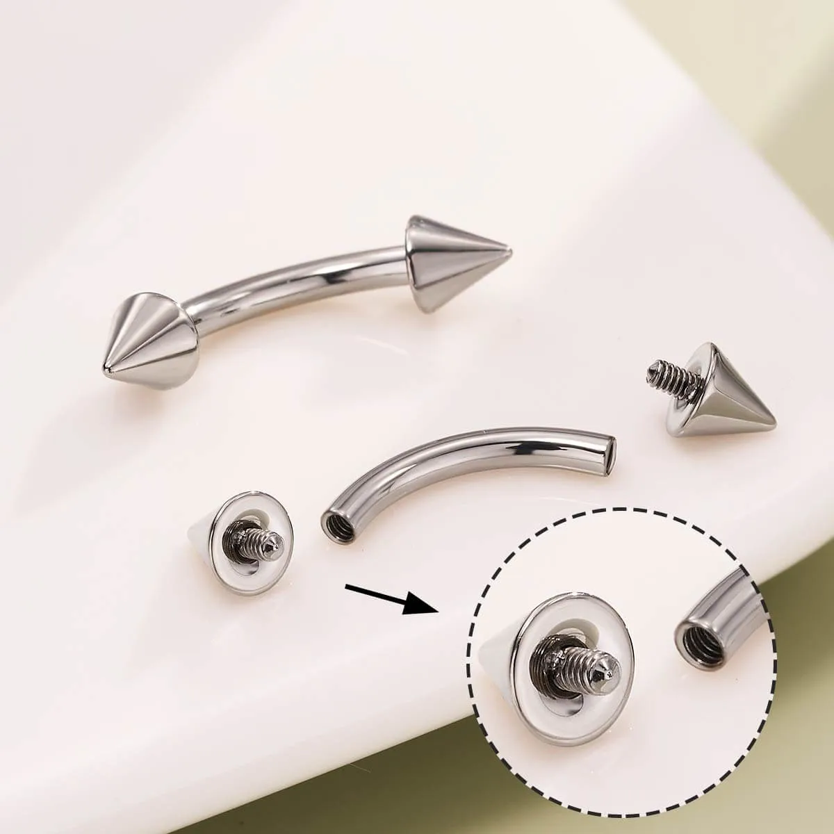 2PCS 14G Titanium Internally Threaded Spike Eyebrow Rook Rings