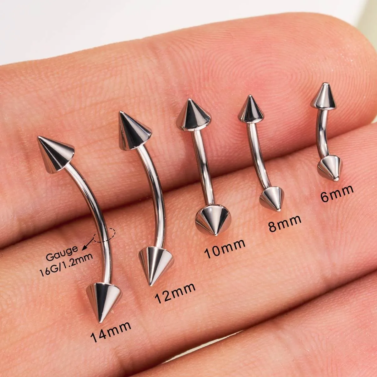 2PCS 16G Titanium Internally Threaded Spike Eyebrow Rook Rings