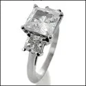 3 Stone 1.5 Ct . Princess Center .60 Cubic Zirconia Cz Ring