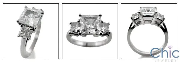 3 Stone 1.5 Ct . Princess Center .60 Cubic Zirconia Cz Ring