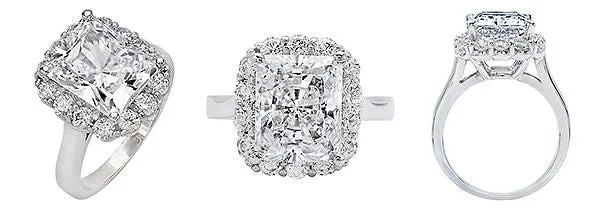 4.5 Radiant Center Cubic Zirconia Engagement Ring With Halo Solid 14K White Gold