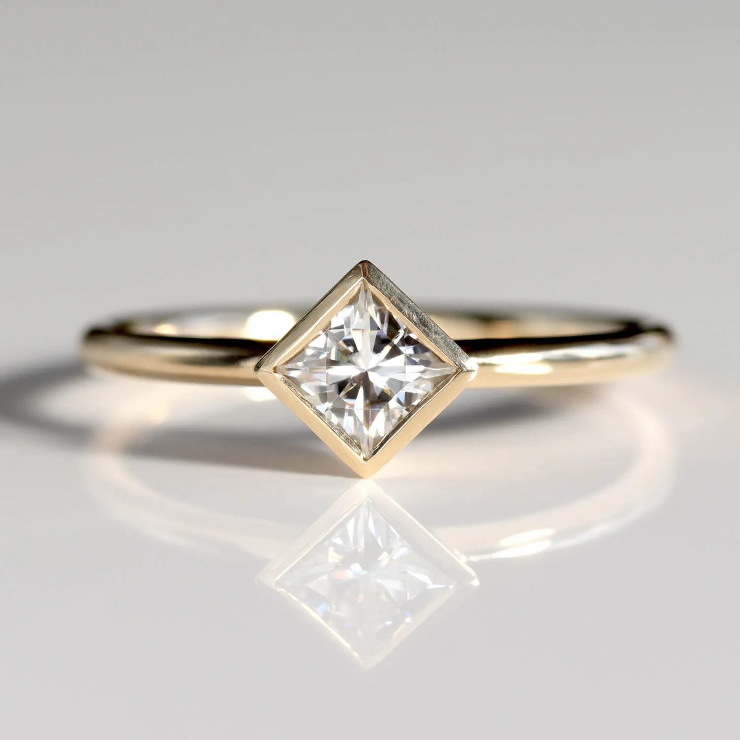 4mm Oblique Square Solitaire Engagement Ring