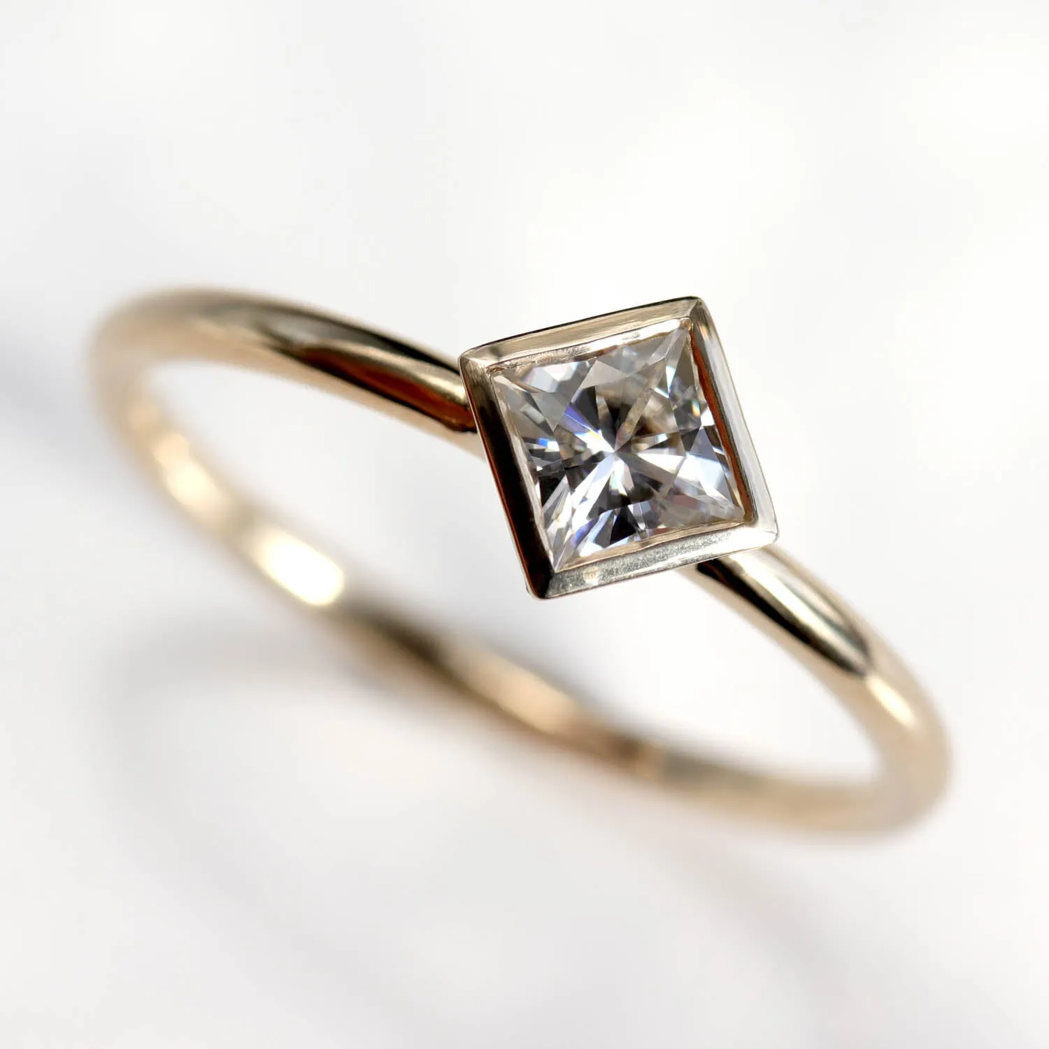 4mm Oblique Square Solitaire Engagement Ring