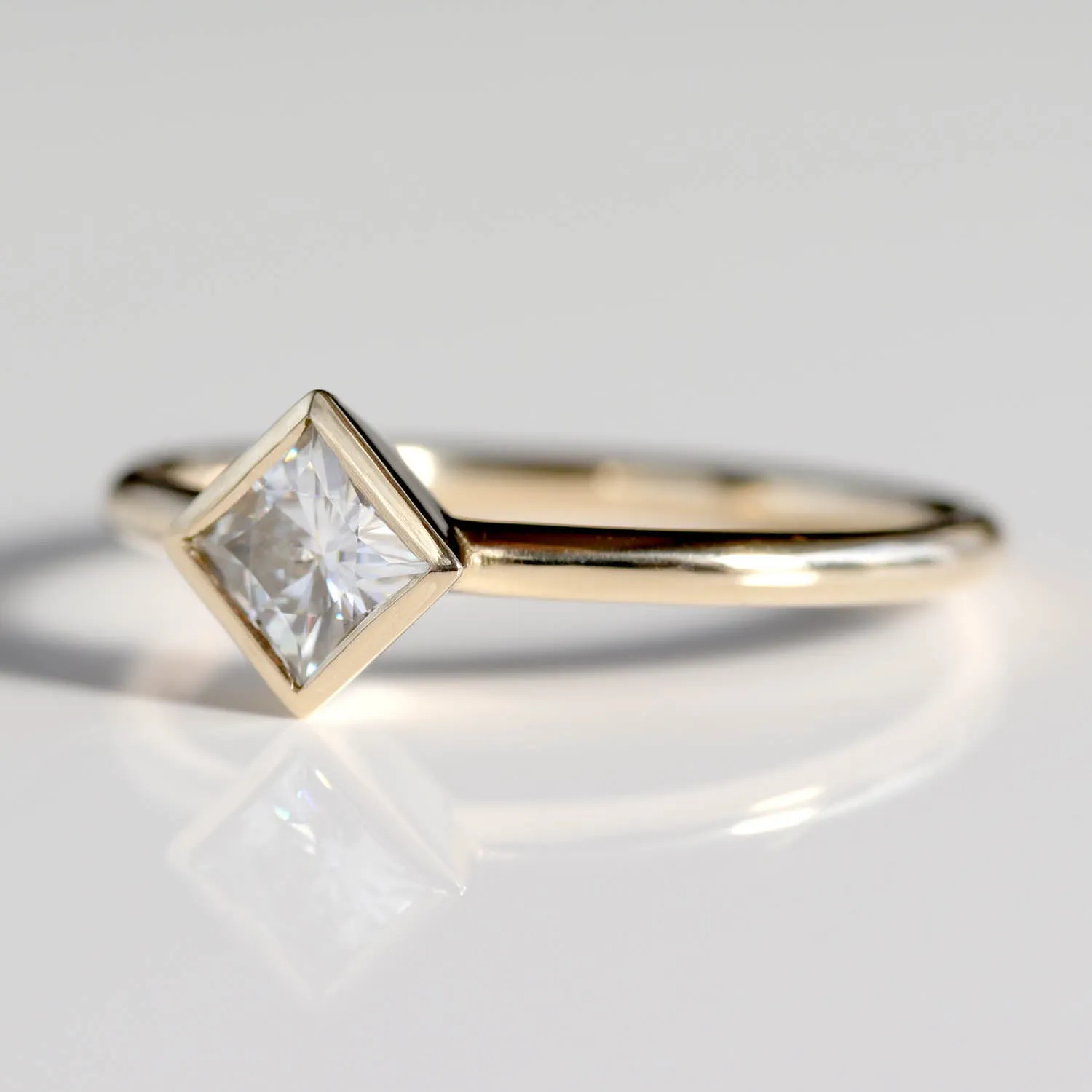 4mm Oblique Square Solitaire Engagement Ring