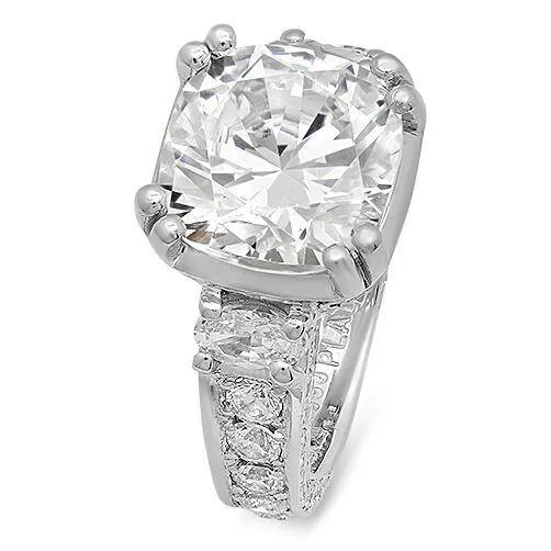 6 Carat High Quality Cushion Cut Engagement Ring Eternity Style Shank 14K White Gold