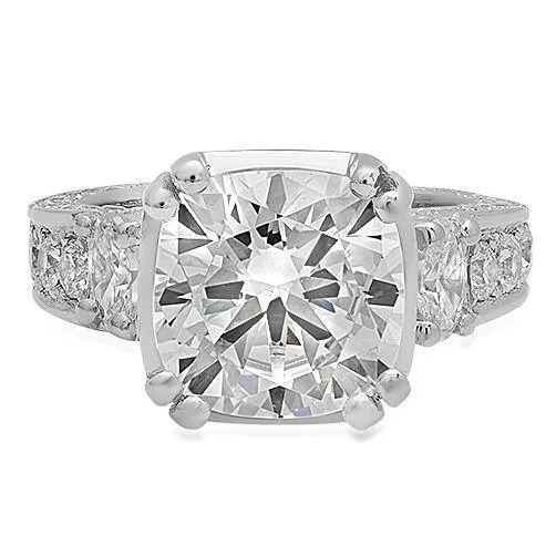 6 Carat High Quality Cushion Cut Engagement Ring Eternity Style Shank 14K White Gold