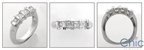 .75 Princess Baguettes Euro Shank Cubic Zirconia Wedding Band 14K White Gold