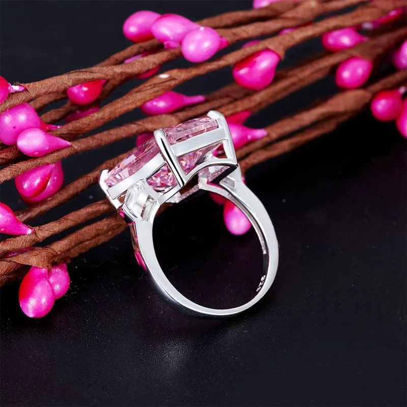 8.5 Carat Pink Created Diamante Stone Solid 925 Sterling Silver Ring Party Luxury Jewelry MXFR8307