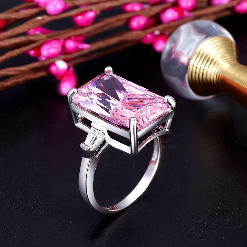 8.5 Carat Pink Created Diamante Stone Solid 925 Sterling Silver Ring Party Luxury Jewelry MXFR8307