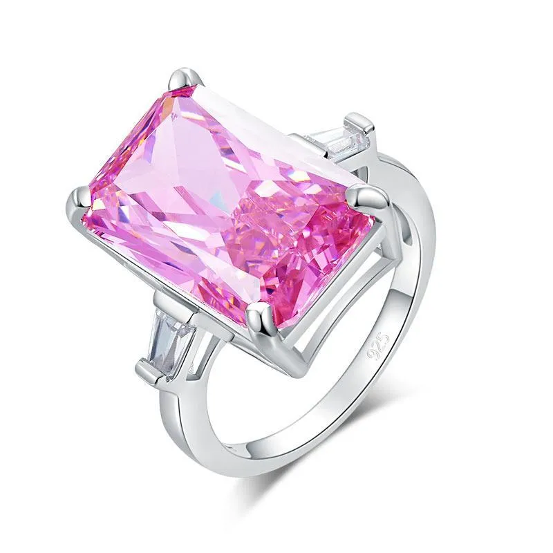 8.5 Carat Pink Created Diamante Stone Solid 925 Sterling Silver Ring Party Luxury Jewelry MXFR8307