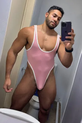 Afterglow Ribbed Bodysuit - Pink w/ White Trim