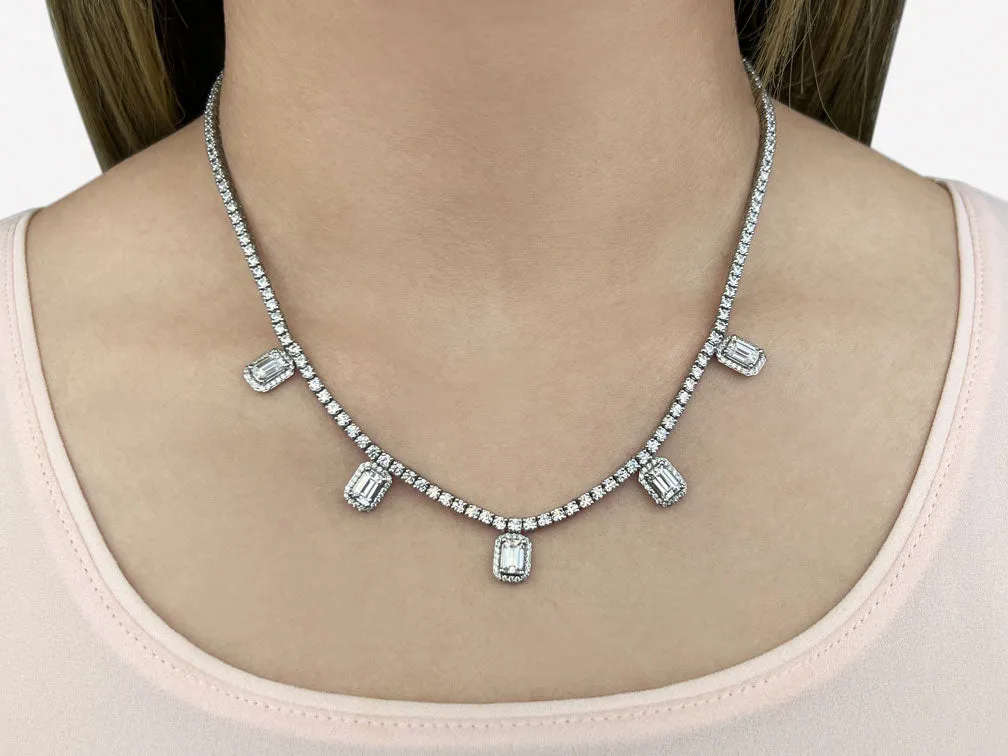 Alluring Diamond Tennis Lab-Grown Diamond Necklace with 9.36 ct.(finished) 6x4mm, 1mm, 2.2mm