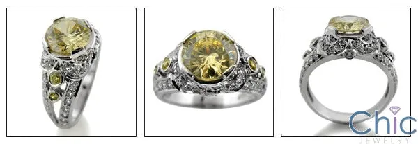 Anniversary Canary Round 2 Ct Center Cubic Zirconia Cz Ring