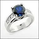 Anniversary Round 2.5 Sapphire Center Channel Cubic Zirconia Cz Ring