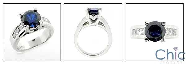 Anniversary Round 2.5 Sapphire Center Channel Cubic Zirconia Cz Ring