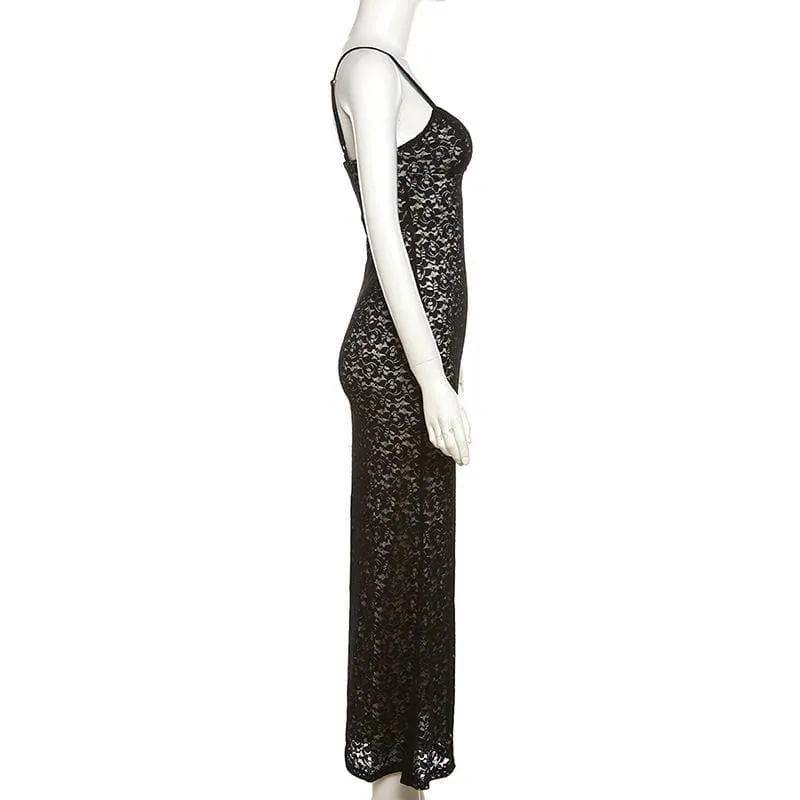 Backless v neck lace low cut cami maxi dress