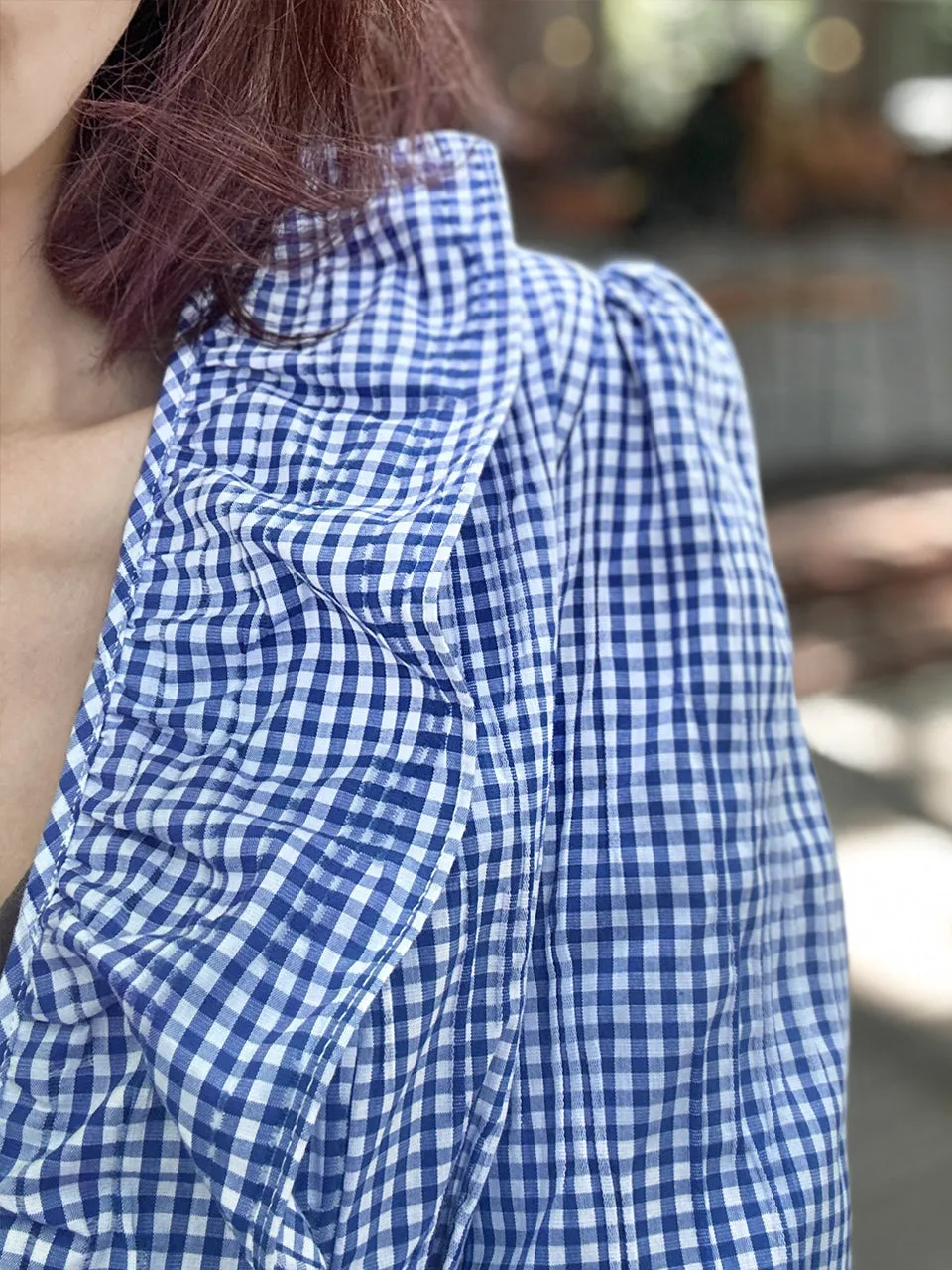 Blue Gingham Buttoned Waist Ruffles Crop Top