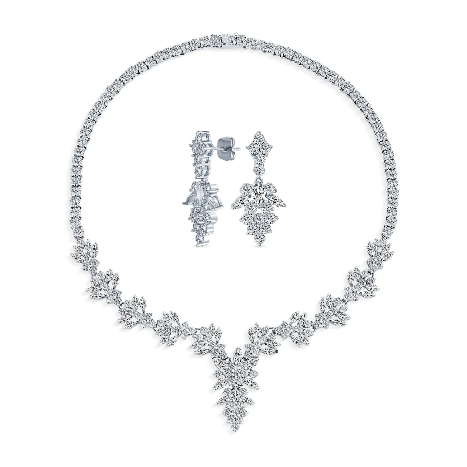 Bridal Jewelry Set Vintage Art Deco CZ Statement Teardrop Necklace & Earrings