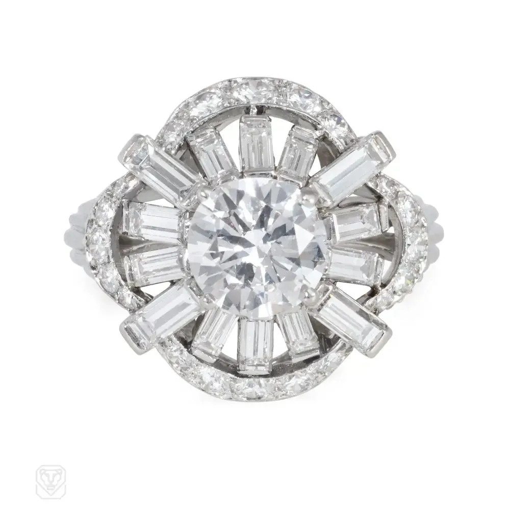 Cartier 1950s diamond and platinum cluster ring