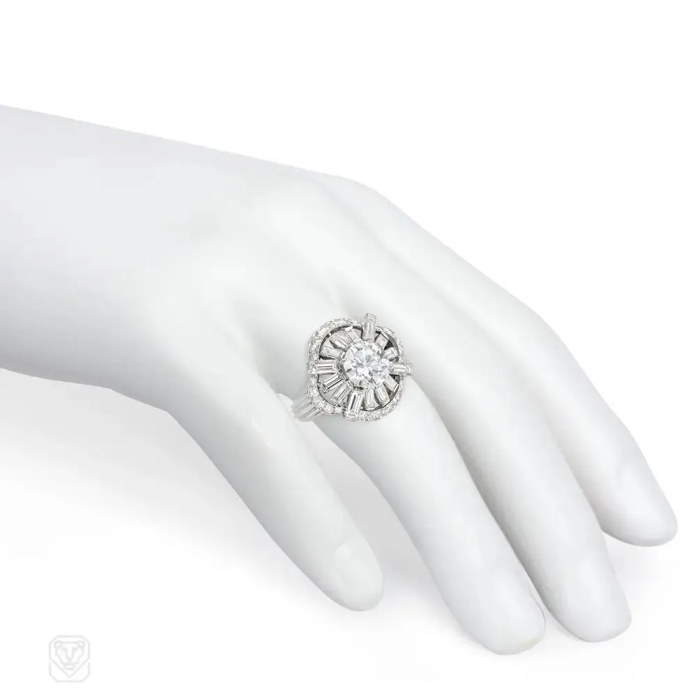 Cartier 1950s diamond and platinum cluster ring