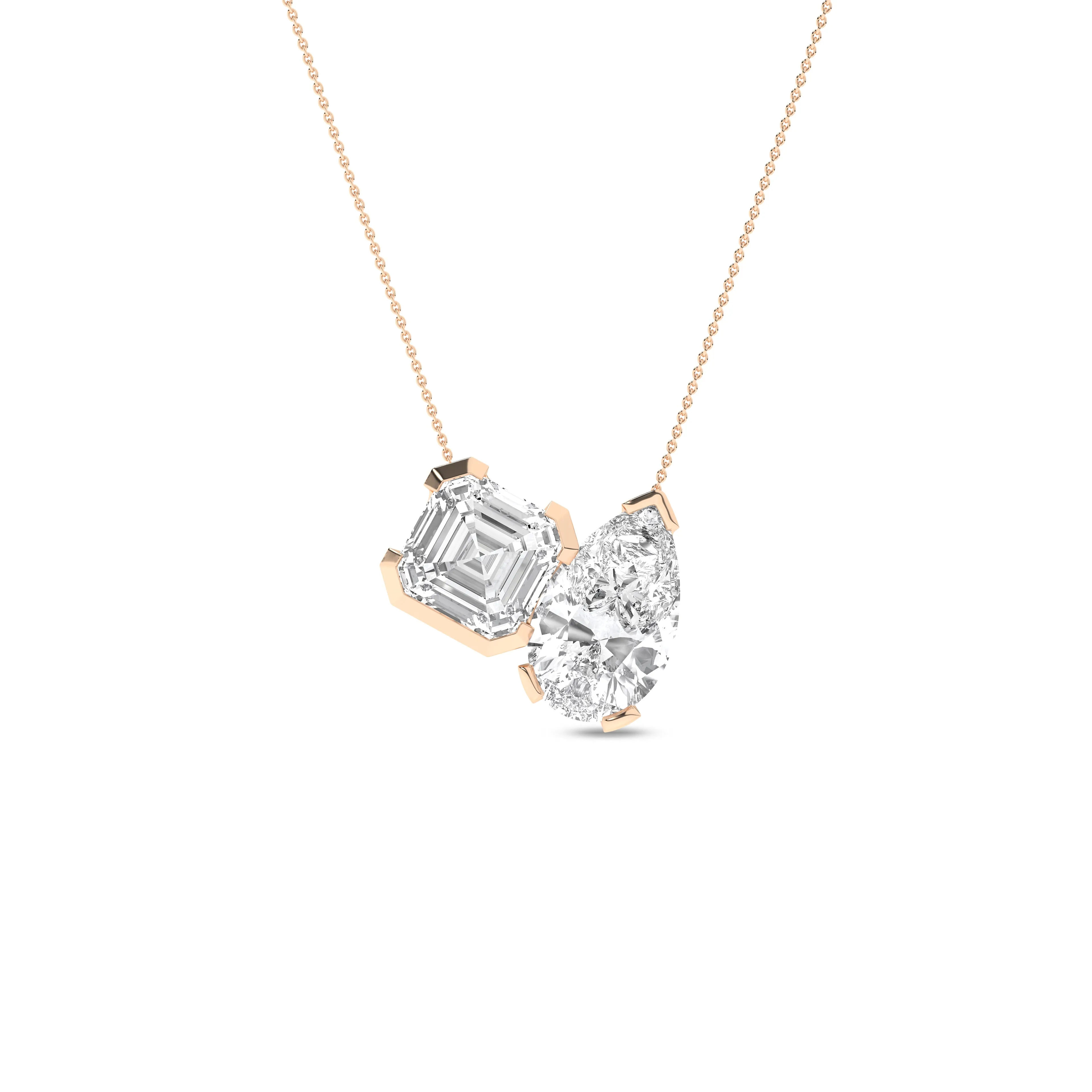 Cushion Pear Diamond Two-Stone Necklace