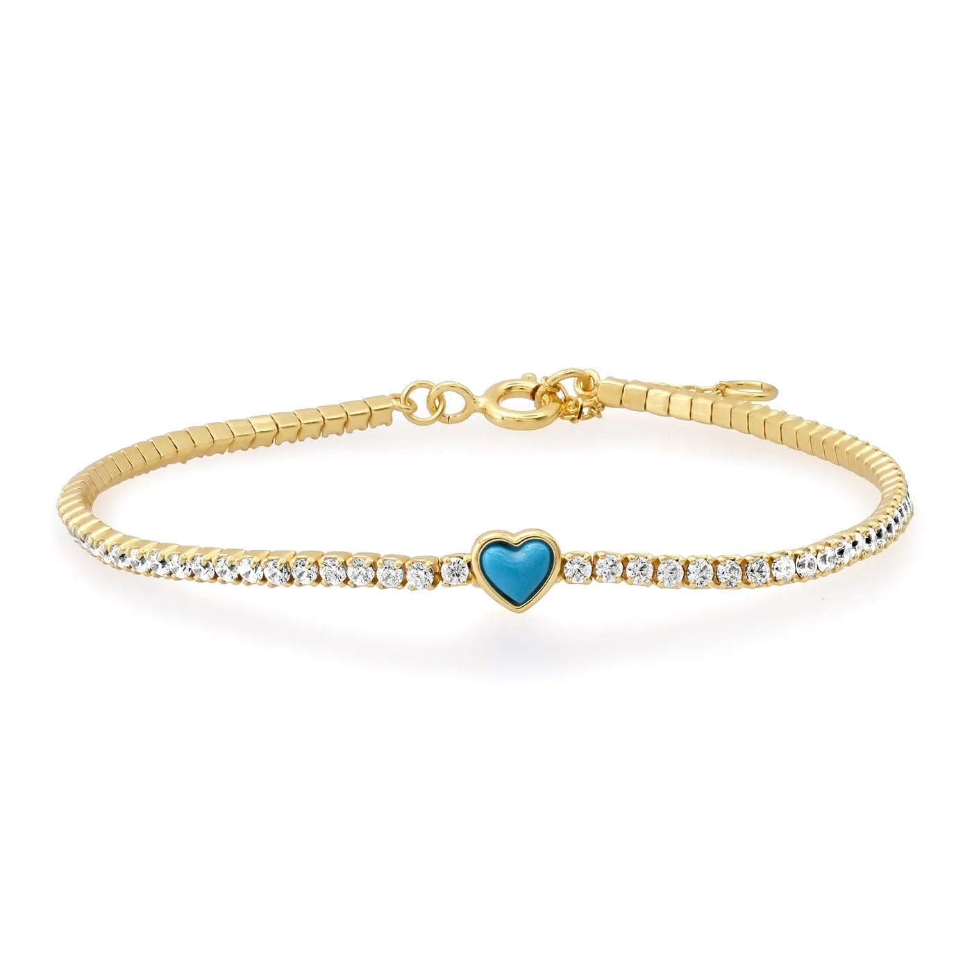 CZ Tennis Bracelet with Turquoise Heart